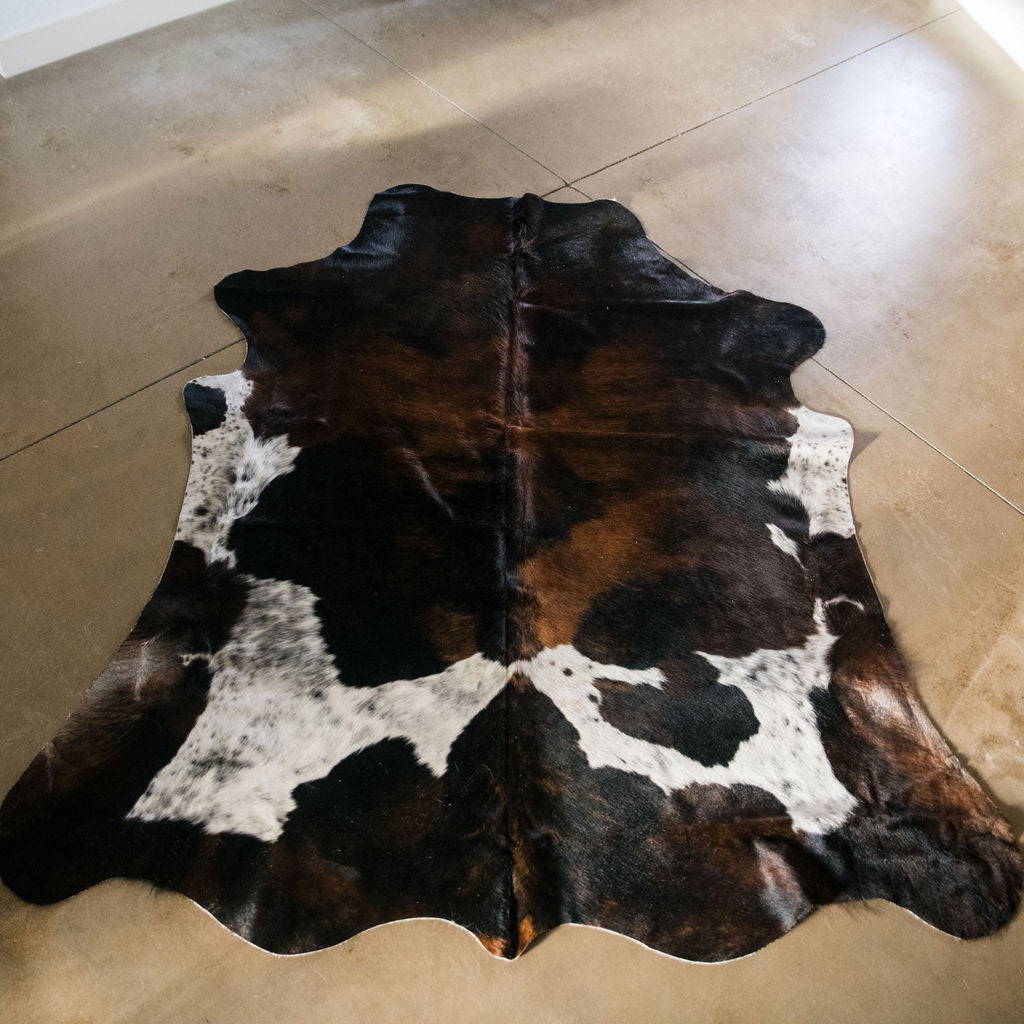 Large Brindle Long Hair Cowhide- Black/Brown