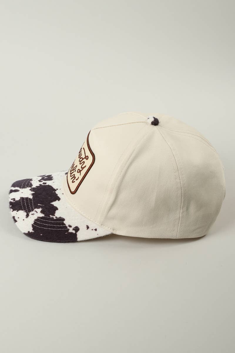 Howdy Darlin Embroidered Patch Animal Print Trucker Hat: BROWN / ONE SIZE