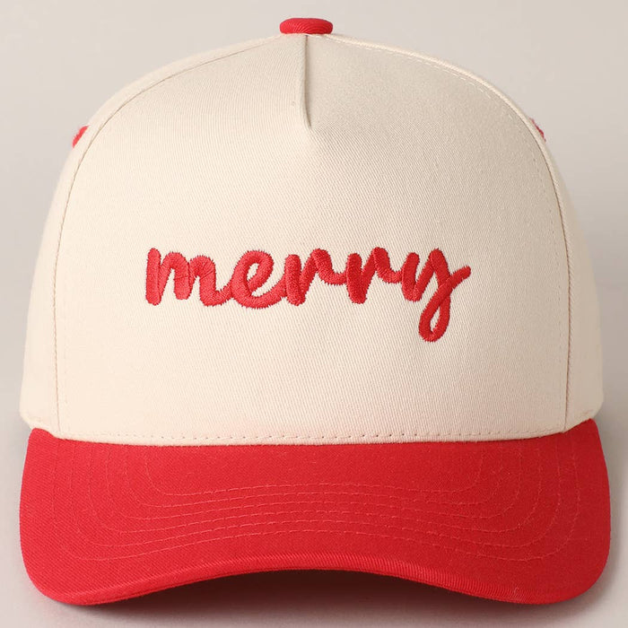 Merry Text Embroidery Canvas Baseball Cap