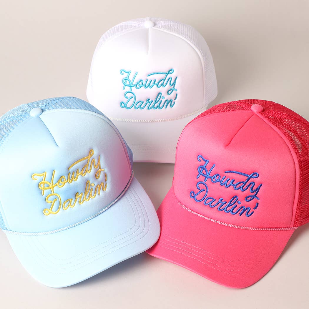 Howdy Darlin' Embroidered Mesh Back Trucker Cap: BLACK / One Size