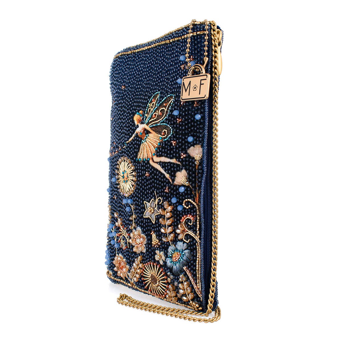Fairy Dust and Floral Blue Beaded Crossbody Phone Bag