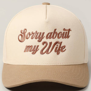 Sorry About My Wife Embroidery Two-Tone Canvas Cap: ONE SIZE