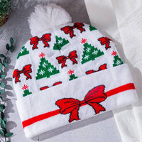 Bow and Tree Led Light Up Beanie with White Pom Pom