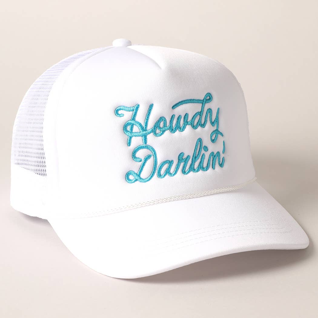 Howdy Darlin' Embroidered Mesh Back Trucker Cap: BLACK / One Size