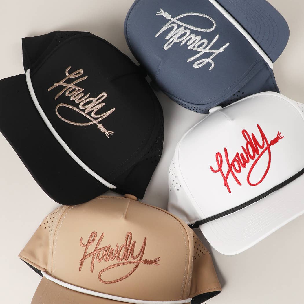 Howdy Embroidered Premium Materials Rope Strap Trucker Hat Black One Size