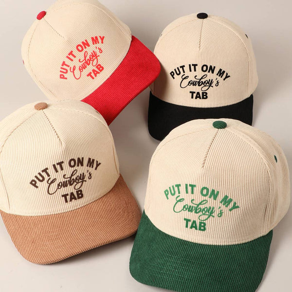 Put It On My Cowboy's Tab Two-Tone Corduroy Cap: Beige / ONE SIZE