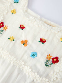 Floral Embroidery Baby Girl Romper With Ruffle Sleeves