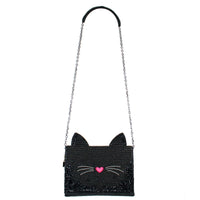 Kitty Couture Black and Pink Beaded Cat Crossbody Handbag