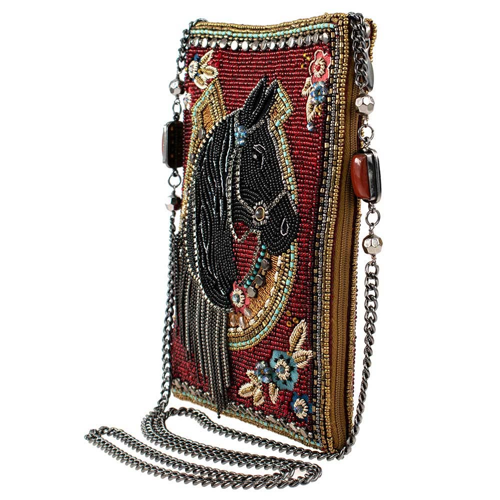 Let's Gallop Beaded Black Horse Mini Crossbody Handbag