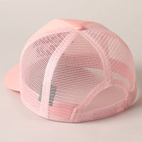Raisin Hell Text Embroidery Mesh Back Trucker Hat: BLUSH / ONE SIZE
