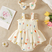 Heart Print Baby Girl Romper Set