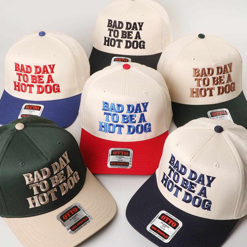 BAD DAY TO BE A HOT DOG Embroidered Trucker Hat : RYL/NATL / One Size
