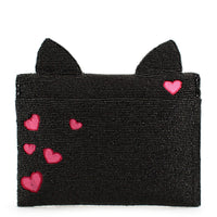 Kitty Couture Black and Pink Beaded Cat Crossbody Handbag