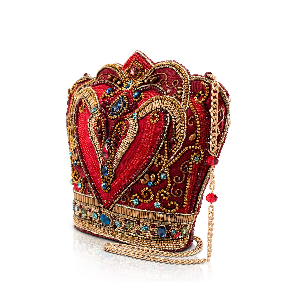 Crimson Queen Red and Gold Crown Beaded Handbag