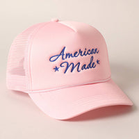 American Made Embroidery Mesh Back Trucker Hat : BABY PINK / ONE SIZE