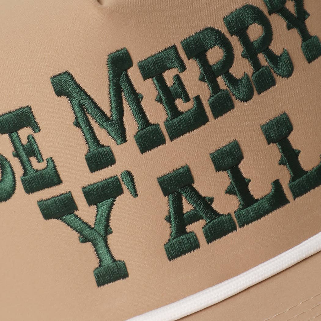 Be Merry Y’All Premium Materials Rope Strap Trucker Hat: Sand One Size