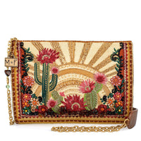 Desert Sunrise Beaded Cactus and Floral Crossbody Handbag