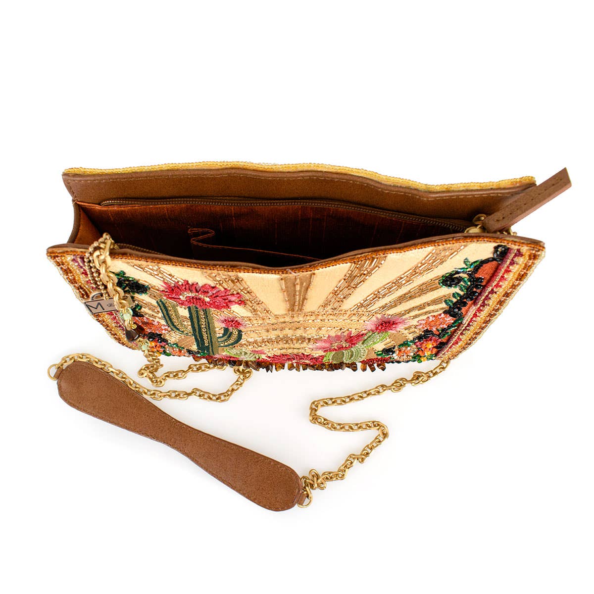 Desert Sunrise Beaded Cactus and Floral Crossbody Handbag