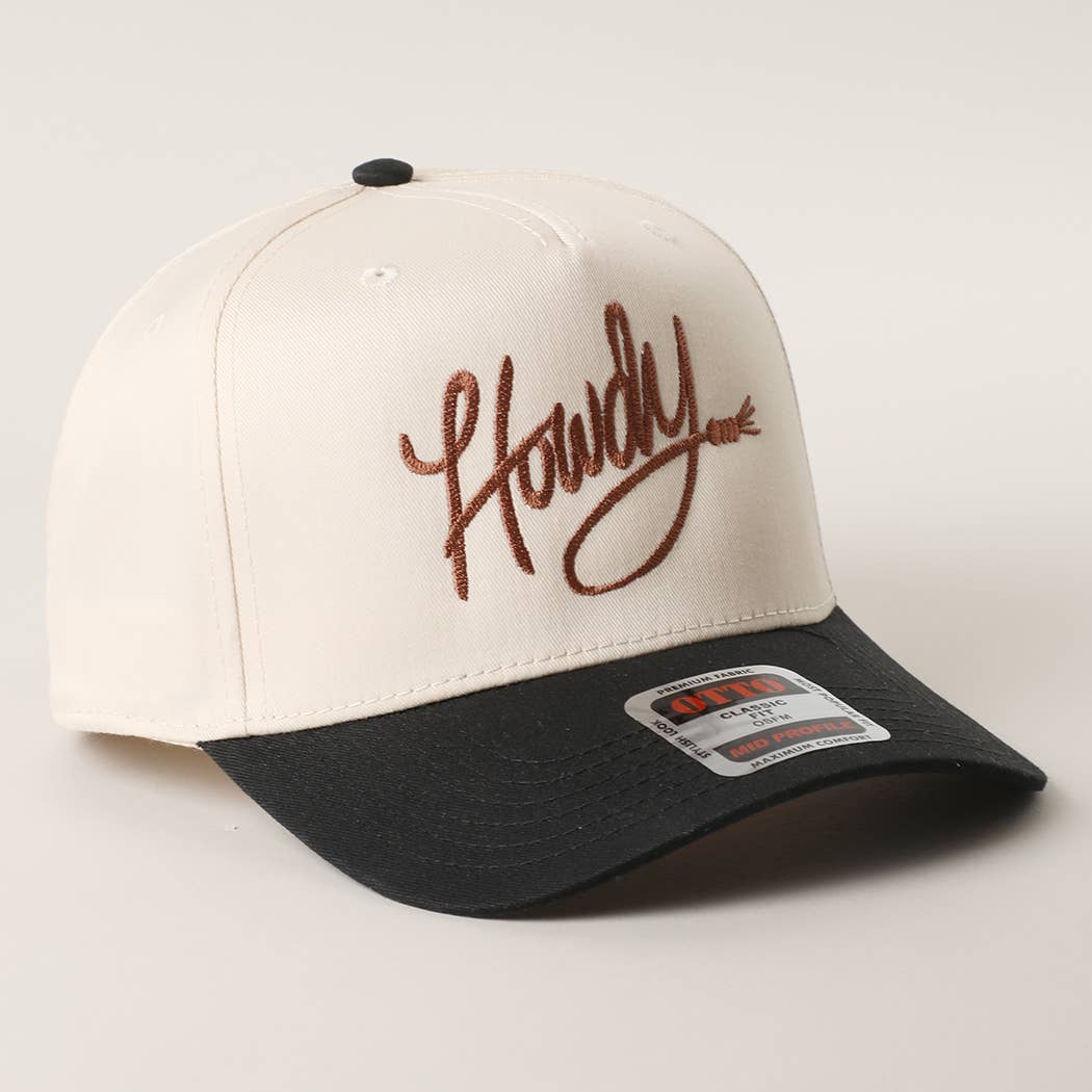 Howdy Embroidered Classic Two-Tone Trucker Hat : RED/NATL / One Size