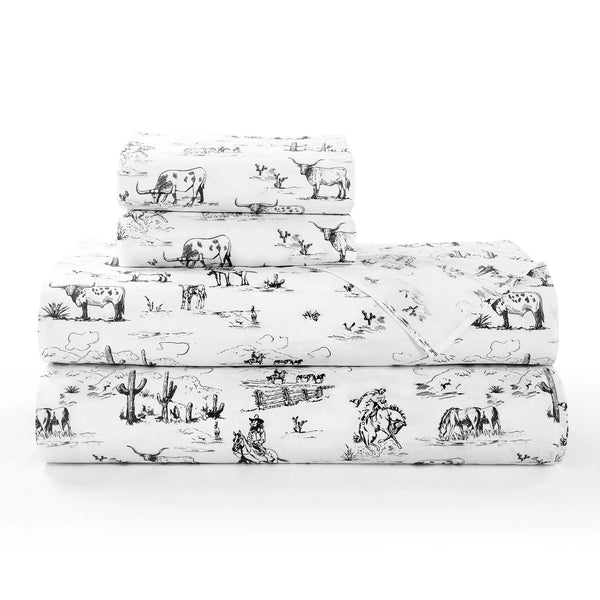 200TC Cotton Ranch Life Sheet Set- Black and White