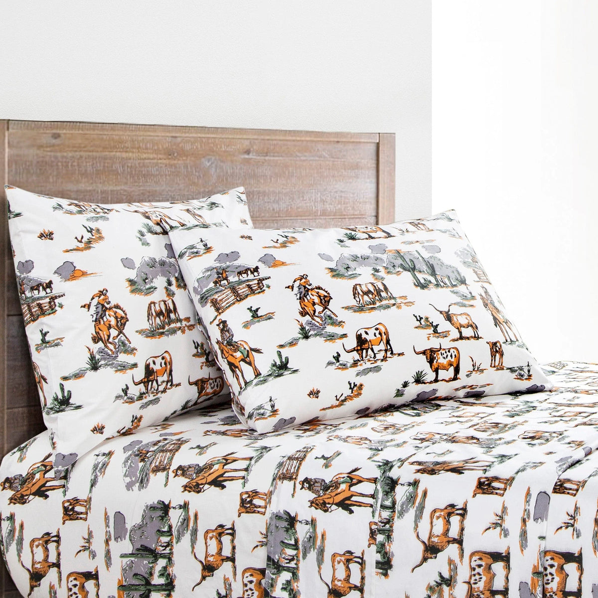 200TC Cotton Ranch Life Sheet Set- Rust and Green