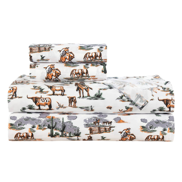 200TC Cotton Ranch Life Sheet Set- Rust and Green