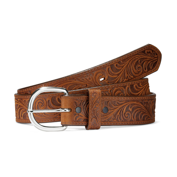 Western Scroll Tooled Belt- Bark