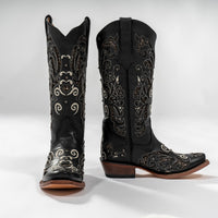 Tanner Mark Boot Venice Black, midnight black  with silver shimmer inlay cowboy boot