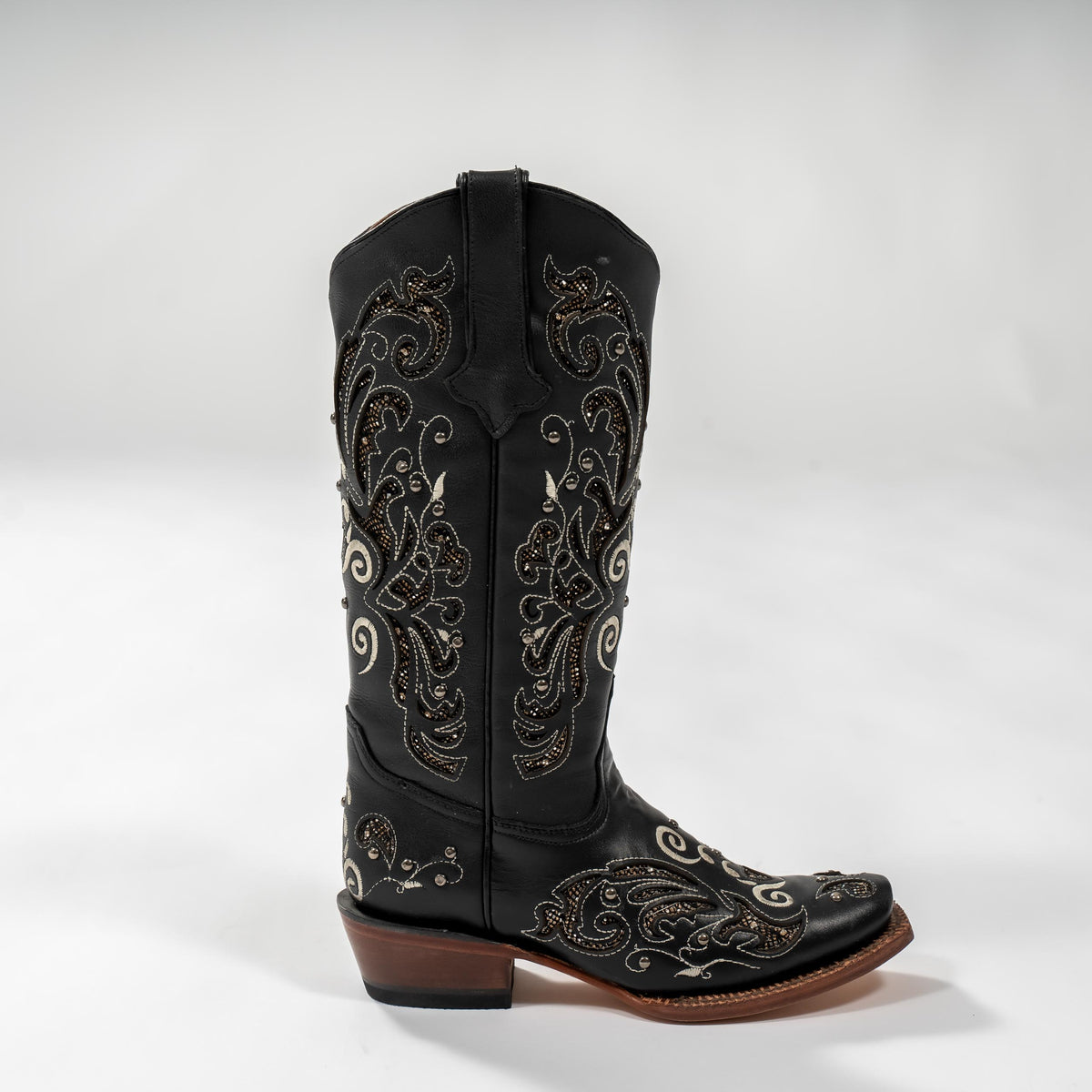 Tanner Mark Boot Venice Black, midnight black  with silver shimmer inlay Women's Cowboy boot